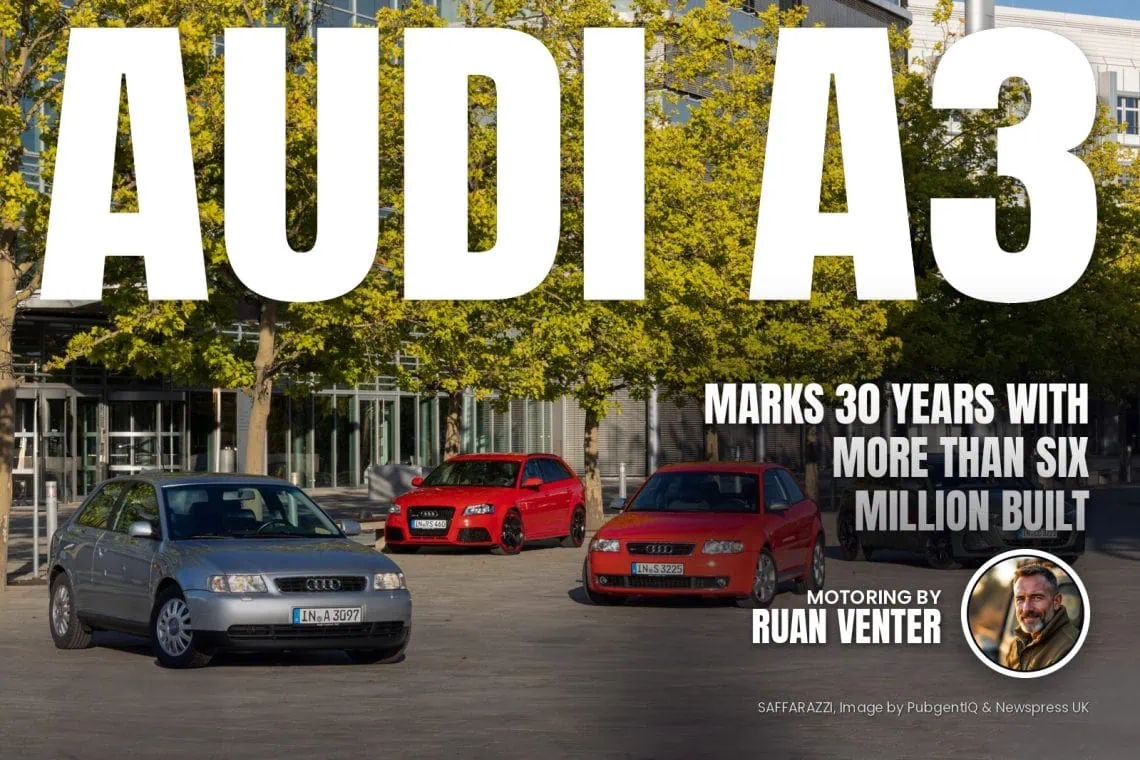 Audi A3 generations lined up outside a modern building - Saffarazzi Audi A3 generations lined up outside a modern building