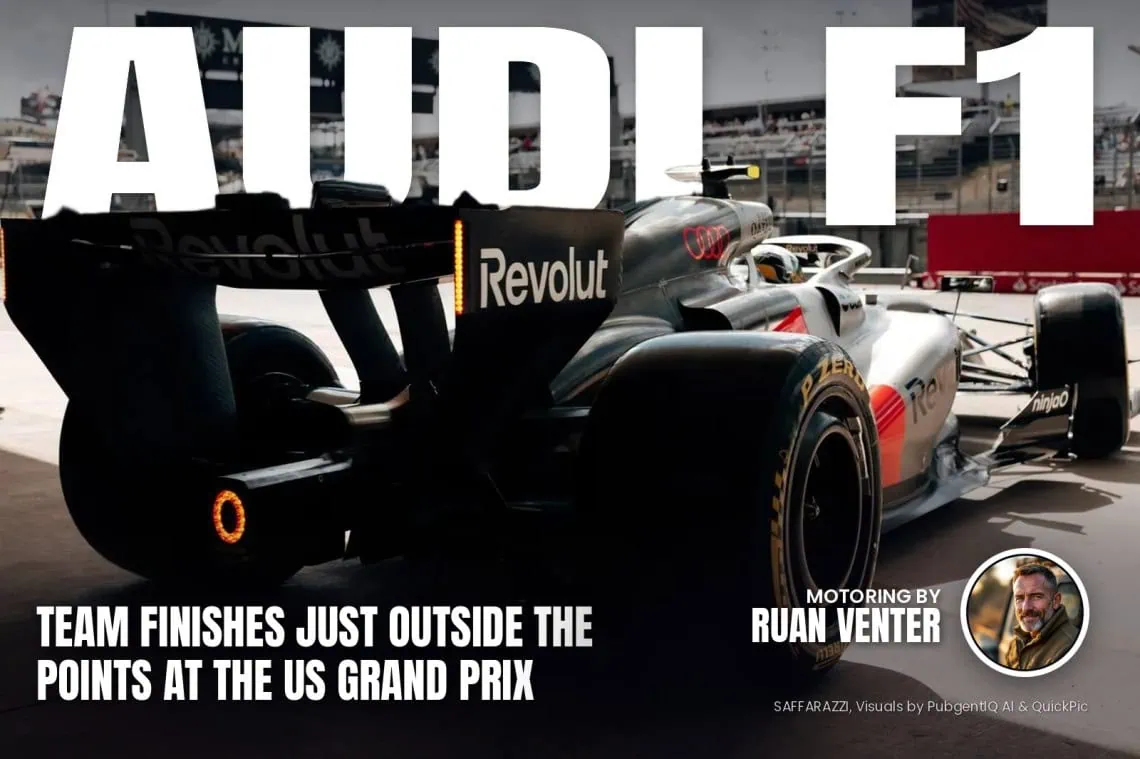 Audi F1 magazine cover: Team finishes just outside the points at the US Grand Prix, with the writer's by-line.