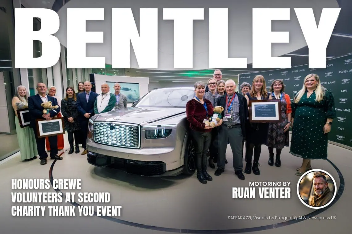 Bentley volunteers group photo with car at Pyms Lane - Saffarazzi Bentley volunteers group photo with car at Pyms Lane