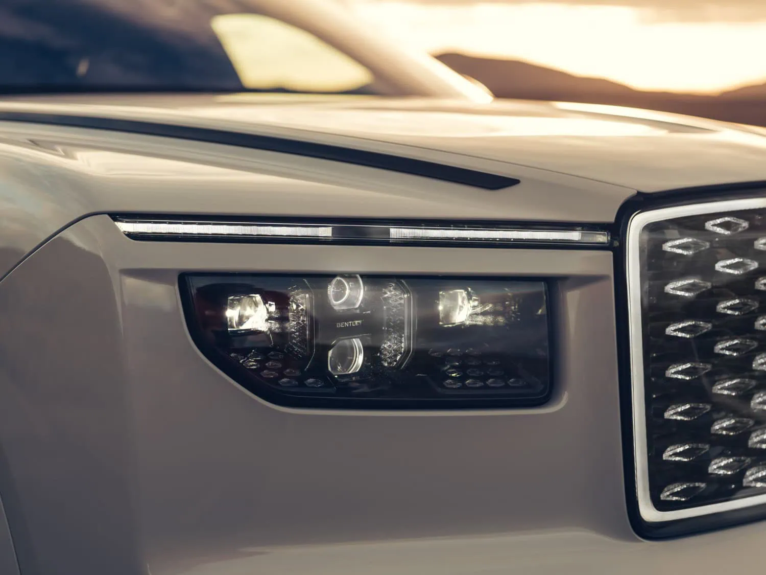 Torcal headlight close-up - Saffarazzi Bentley Torcal LED headlight and front grille detail.