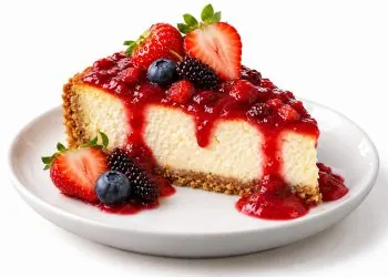 Berry baked cheesecake with honeyed mixed berries