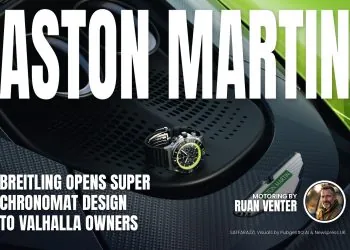 Breitling Super Chronomat on Aston Martin Valhalla engine cover
