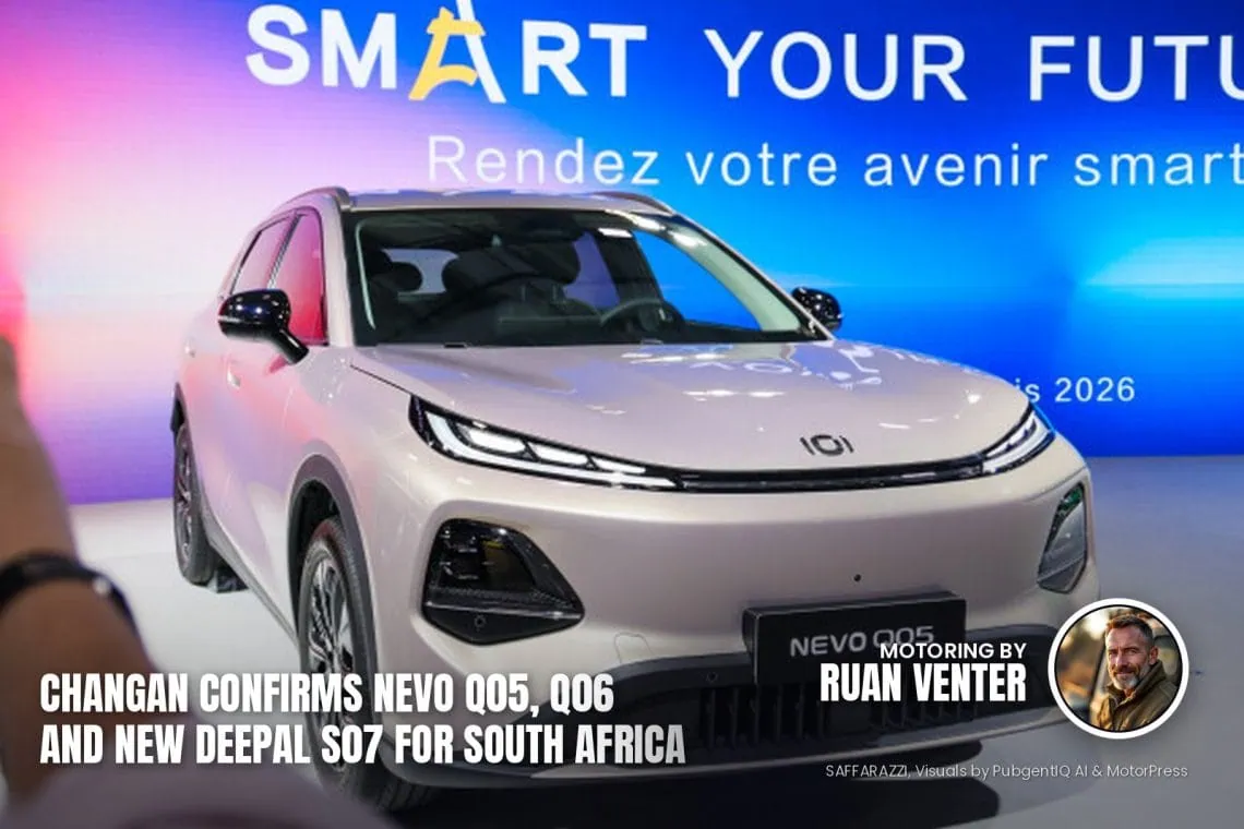 Changan NEVO Q05 electric SUV front three-quarter view at launch event - Saffarazzi Changan NEVO Q05 electric SUV front three-quarter view at launch event