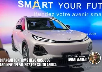 Changan NEVO Q05 electric SUV front three-quarter view at launch event