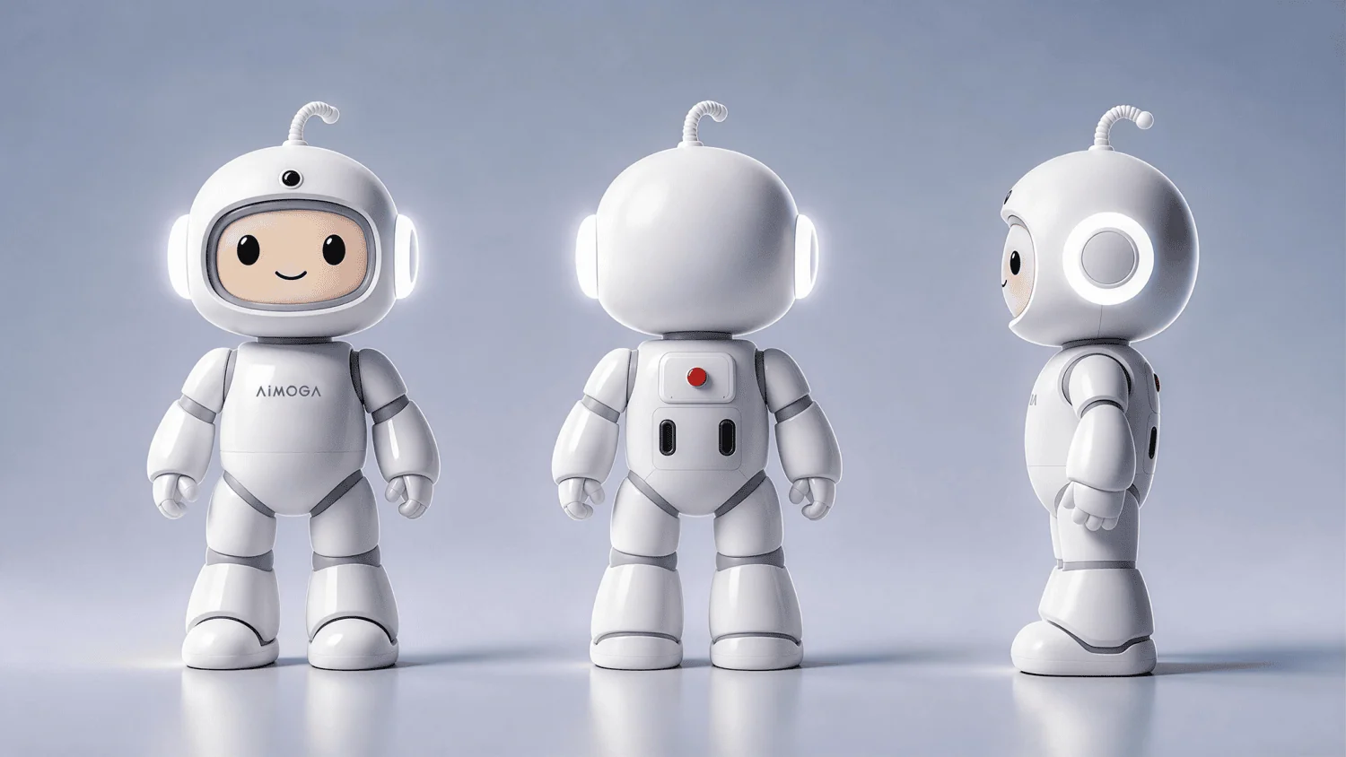 AiMOGA robot character renders - Saffarazzi Chery AiMOGA robot character front, back and side views.