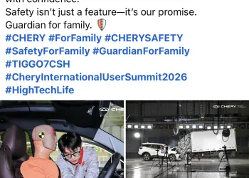 Chery Facebook post on Tiggo 7 truck crash test.