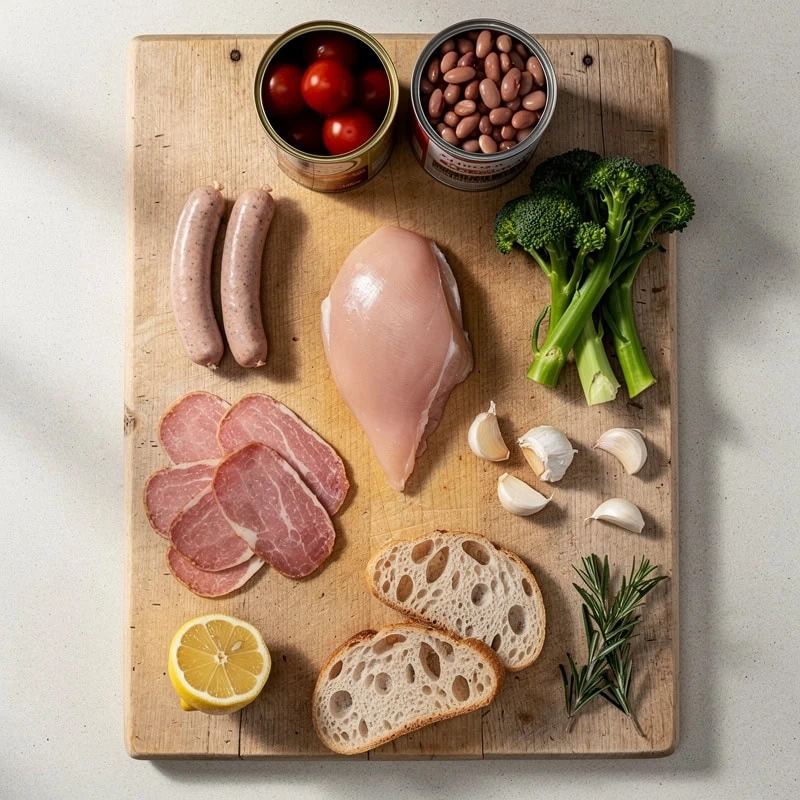 The ingredients for Quick Chicken, Sausage and Borlotti Bean Stew