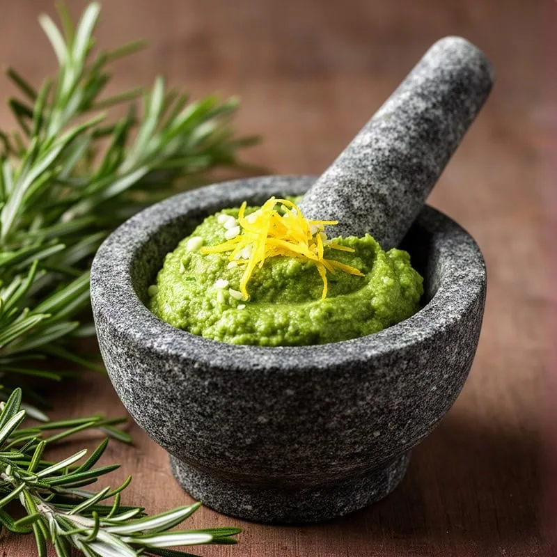 Pound the rosemary leaves with the pinch of sea salt in a pestle and mortar, then add the garlic and bash to a rough pas