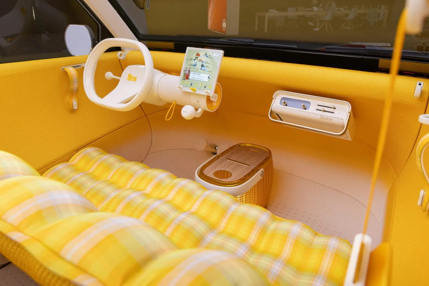 Citroën 2 CV Concept yellow interior and steering wheel - Saffarazzi Citroën 2 CV Concept yellow interior and steering wheel