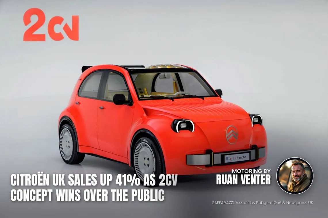 Citroën magazine cover: UK sales up 41% as 2CV Concept wins over the public, with the writer's by-line.