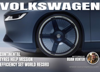 Volkswagen magazine cover: Continental tyres help Mission Efficiency set world record, with the writer's by-line.