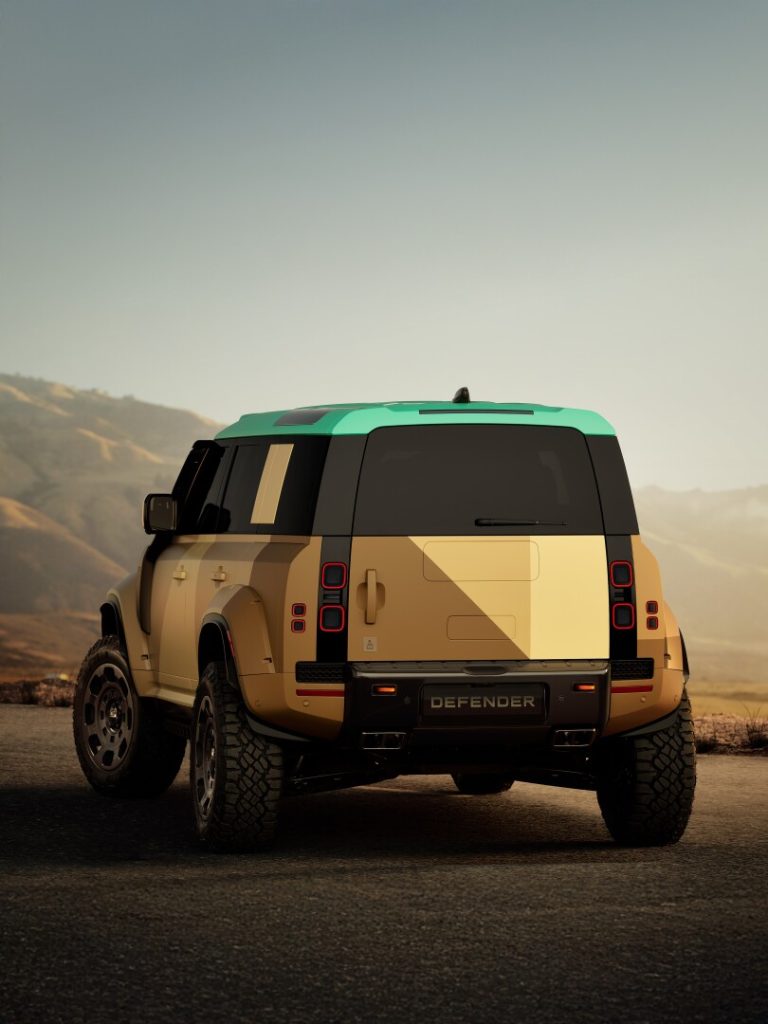 Defender rear view against hills at dusk - Saffarazzi Defender rear view against hills at dusk