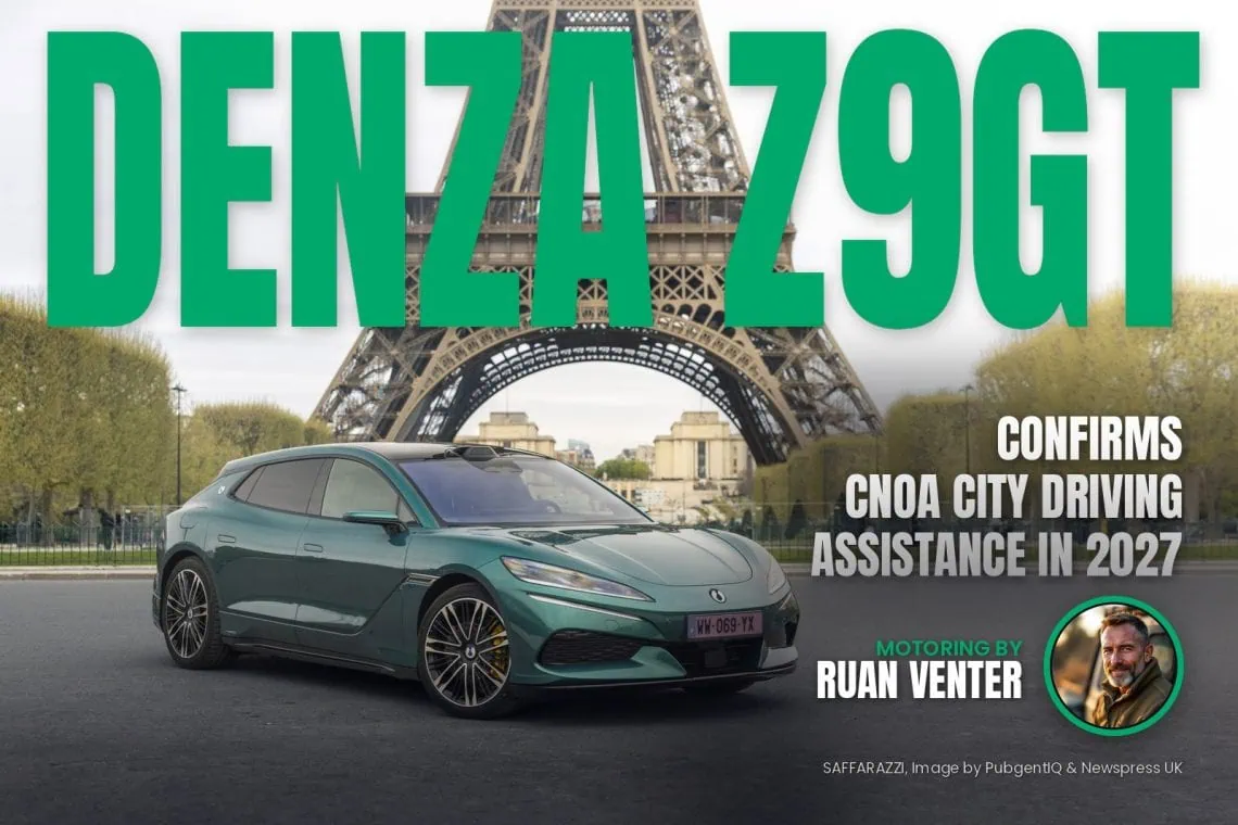 DENZA Z9GT front three-quarter view at the Eiffel Tower