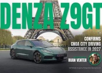 DENZA Z9GT front three-quarter view at the Eiffel Tower