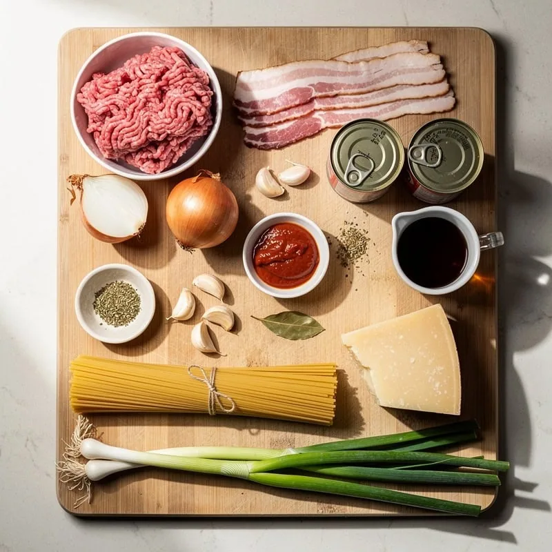 The ingredients for Easy Stovetop Spaghetti Bolognese