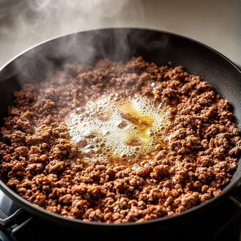 Put the drained mince back in the pan and fry for another 3 minutes until well browned. Pour in the wine and let it bubb