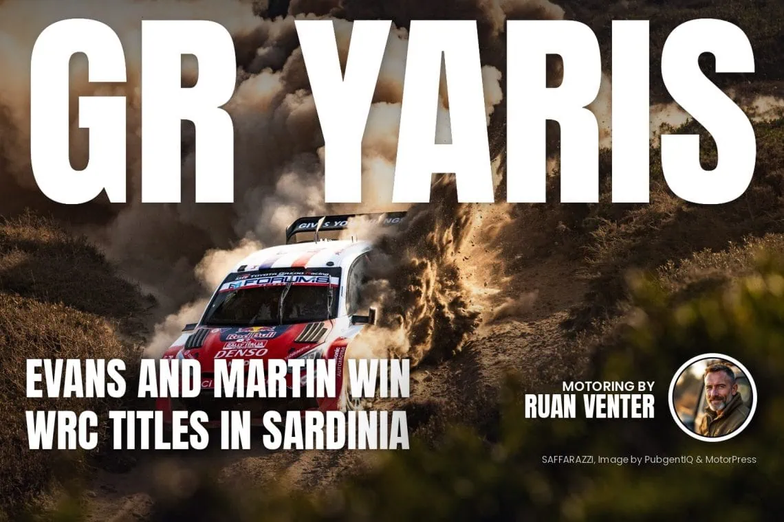 Toyota GR Yaris Rally1 kicking up dust in Sardinia
