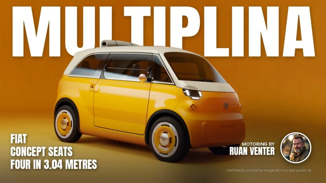 Multiplina magazine cover: Fiat concept seats four in 3.04 metres, with the writer's by-line.