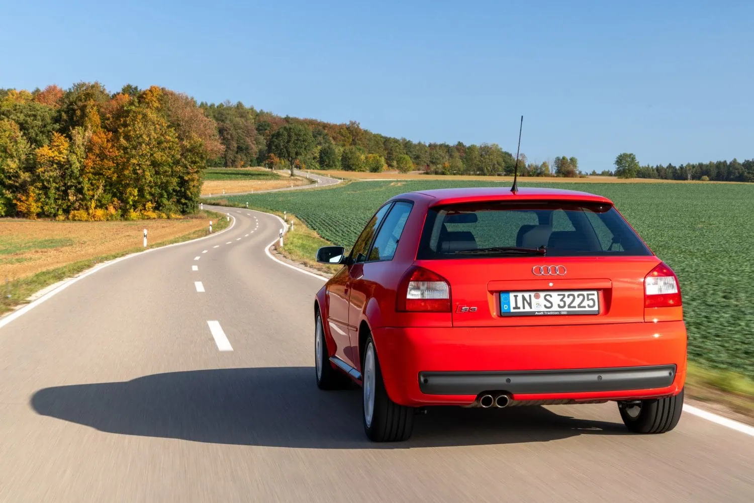First generation Audi S3 rear view on country road - Saffarazzi First generation Audi S3 rear view on country road