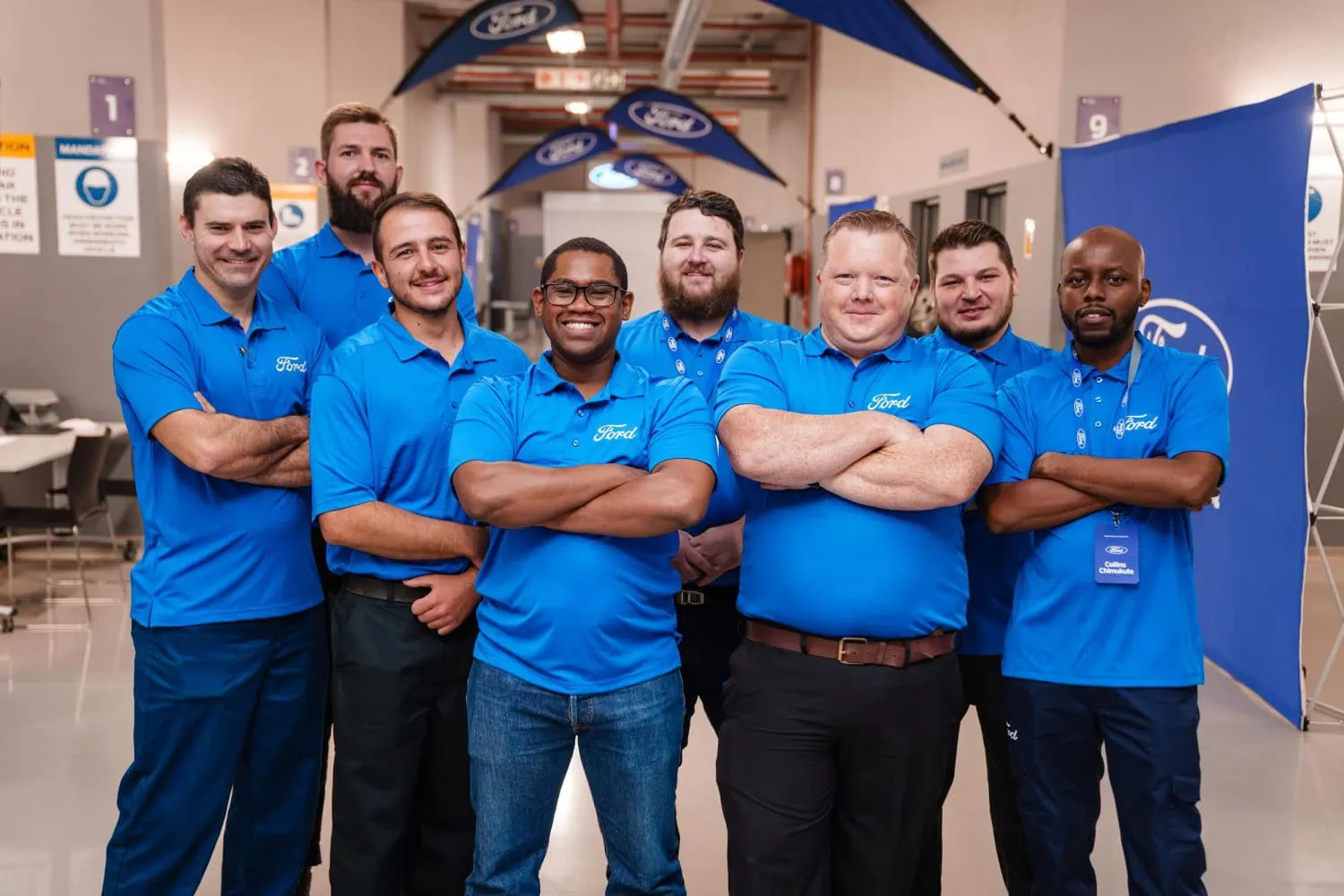 Skills contest technician group - Saffarazzi Ford service technicians posing at the skills contest.