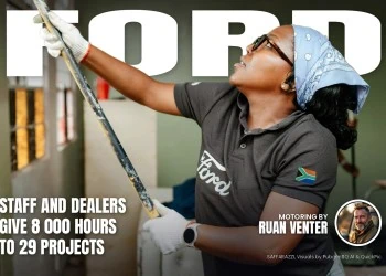 Ford South Africa staff and dealers give 8 - Saffarazzi Ford magazine cover: Staff and dealers give 8 000 hours to 29 projects, with the writer's by-line.