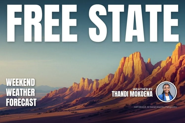 Free State weather forecast cover with a landscape of the province behind its name.