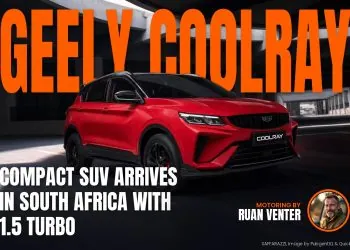 Geely Coolray compact SUV front three-quarter view in car park