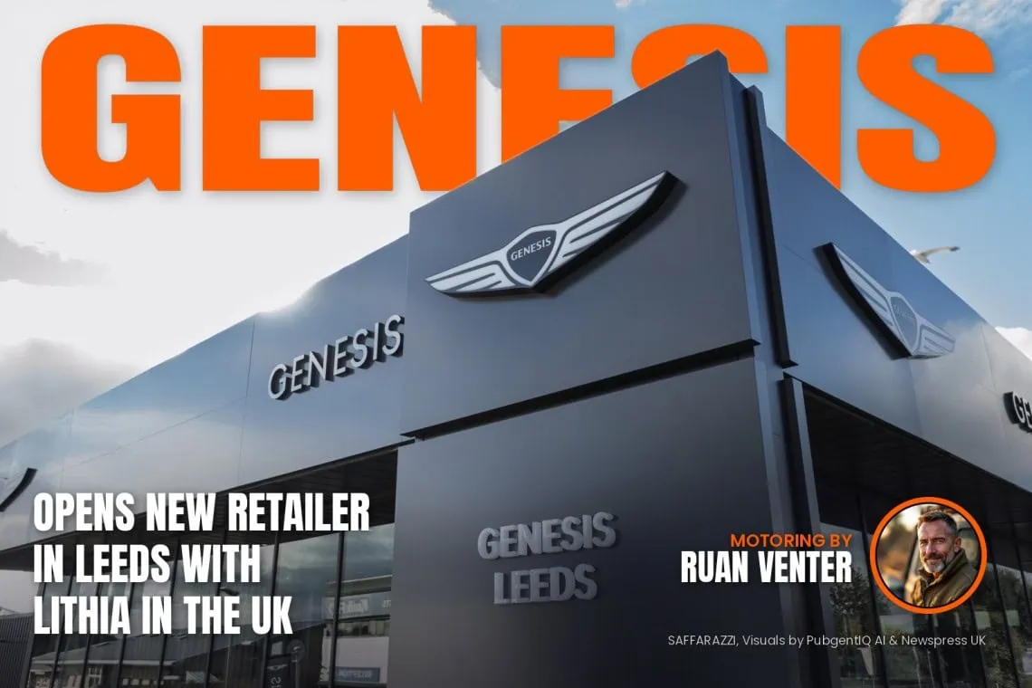 Genesis magazine cover: Opens new retailer in Leeds with Lithia in the UK, with the writer's by-line.