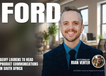 Ford magazine cover: Geoff Lourens to head product communications in South Africa, with the writer's by-line.