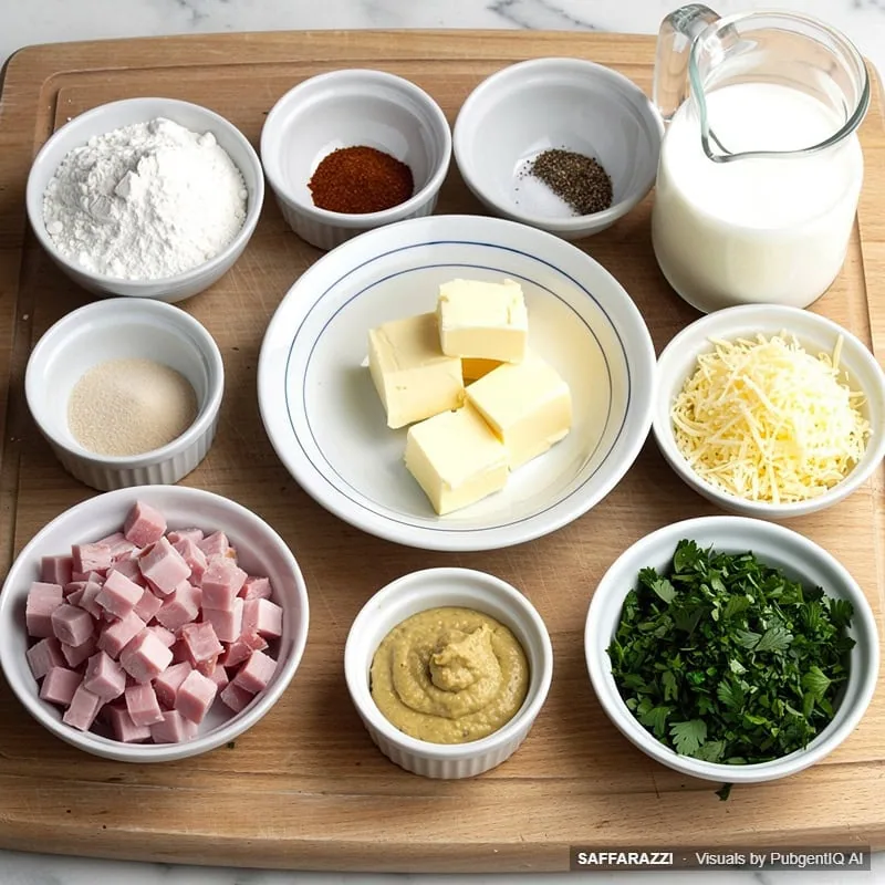 Ham Quiche - It My – Ingredients - Saffarazzi Raw ingredients for ham quiche - it my laid out on a kitchen counter