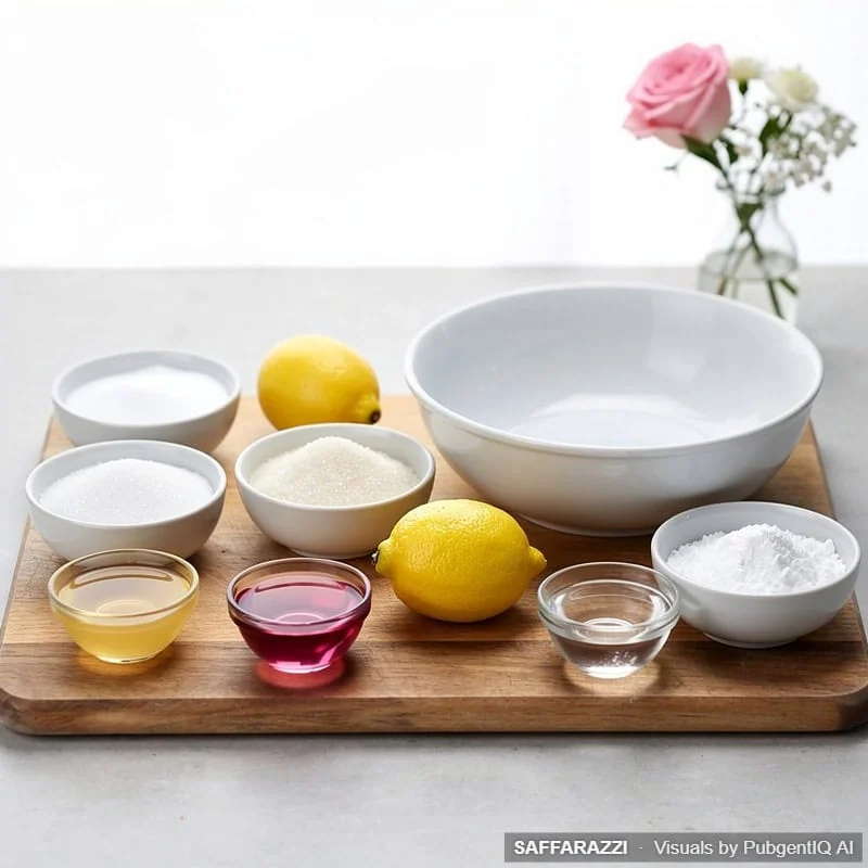 Homemade Turkish Delight Recipe Ingredients - Saffarazzi Ingredients for homemade Turkish delight: sugar, lemon, gelatine, cornflour, rosewater and icing sugar