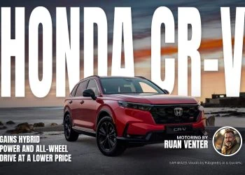 Honda CR-V hybrid SUV front three-quarter view at sunset