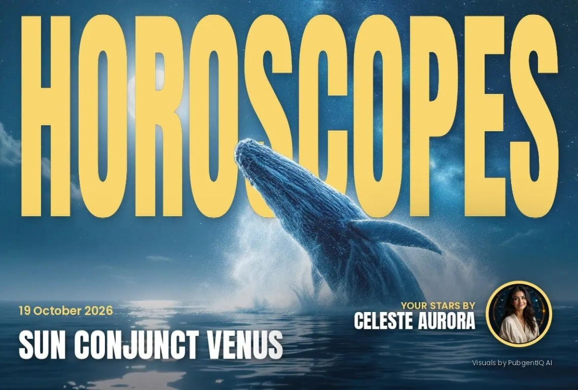 Horoscopes 19 October magazine cover, Sun Conjunct Venus, with Celeste Aurora's by-line.