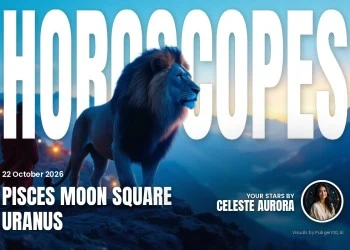 Horoscopes 22 October magazine cover, Pisces Moon Square Uranus, with Celeste Aurora's by-line.