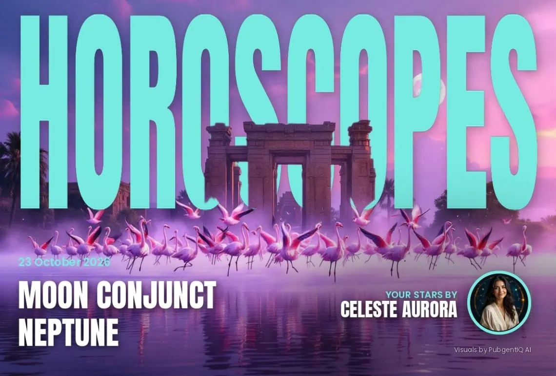 Horoscopes 23 October magazine cover, Moon Conjunct Neptune, with Celeste Aurora's by-line.