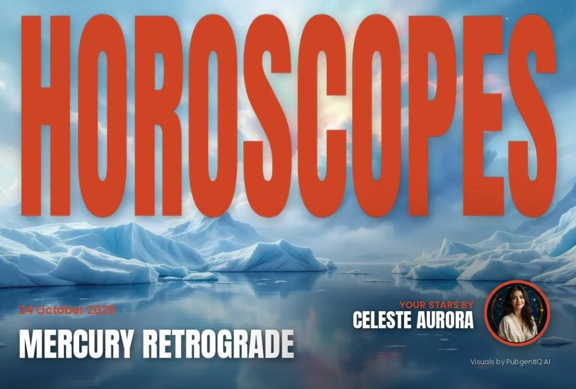 Horoscopes 24 October magazine cover, Mercury Retrograde, with Celeste Aurora's by-line.