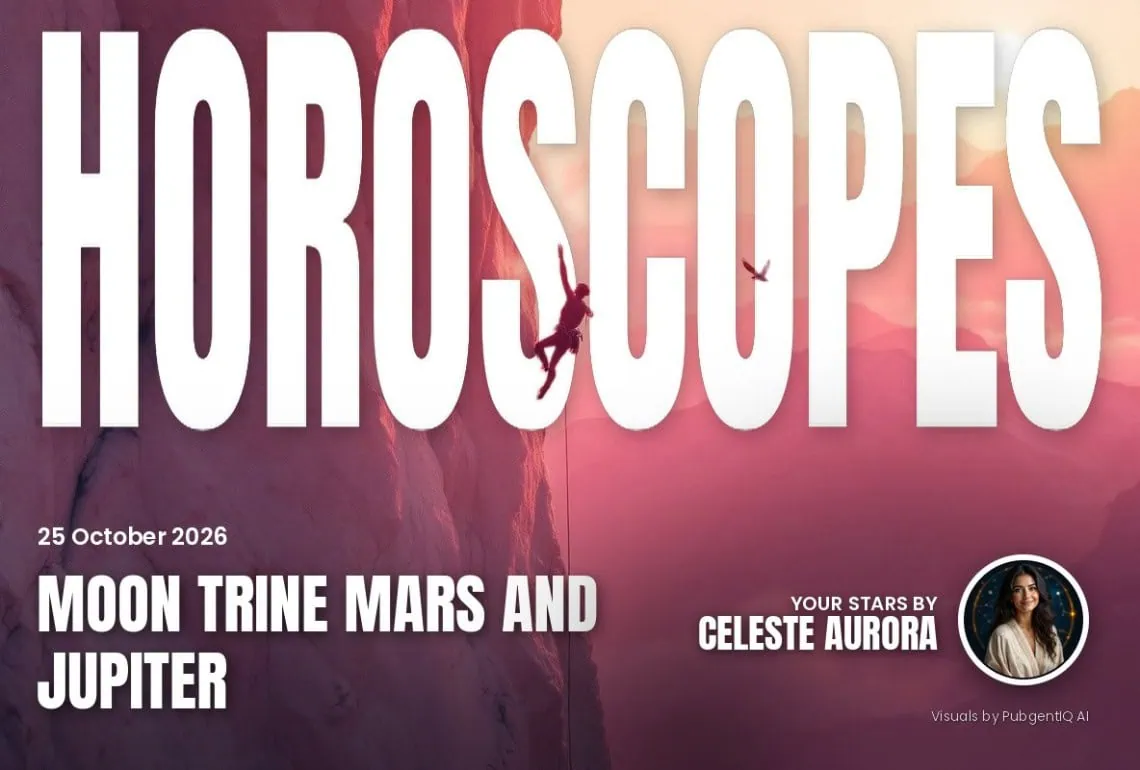 Horoscopes 25 October magazine cover, Moon Trine Mars and Jupiter, with Celeste Aurora's by-line.