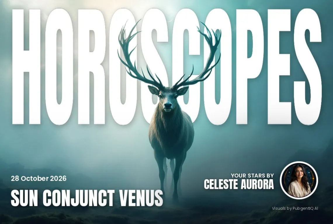 Horoscopes 28 October magazine cover, Sun Conjunct Venus, with Celeste Aurora's by-line.