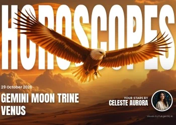 Horoscopes 29 October magazine cover, Moon Trine Venus, with Celeste Aurora's by-line.