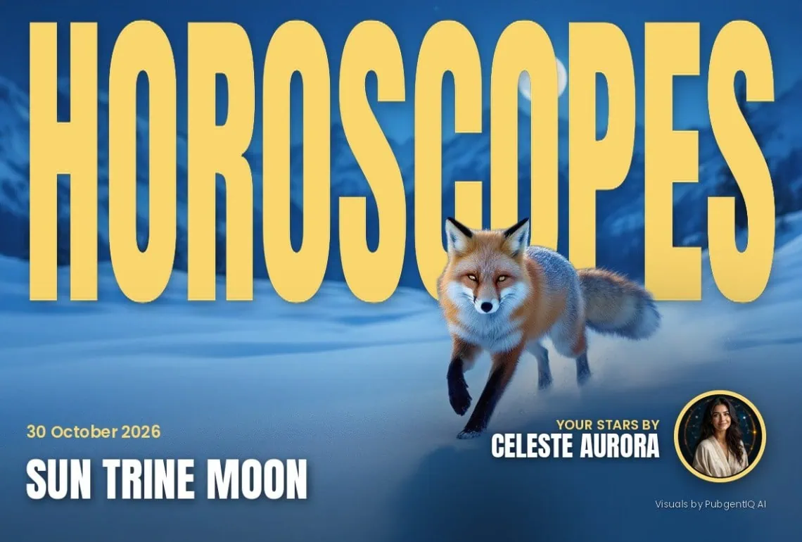 Horoscopes 30 October magazine cover, Sun Trine Moon, with Celeste Aurora's by-line.