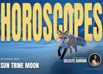 Horoscopes 30 October 2026 Sun Trine Moon - Saffarazzi Horoscopes 30 October magazine cover, Sun Trine Moon, with Celeste Aurora's by-line.