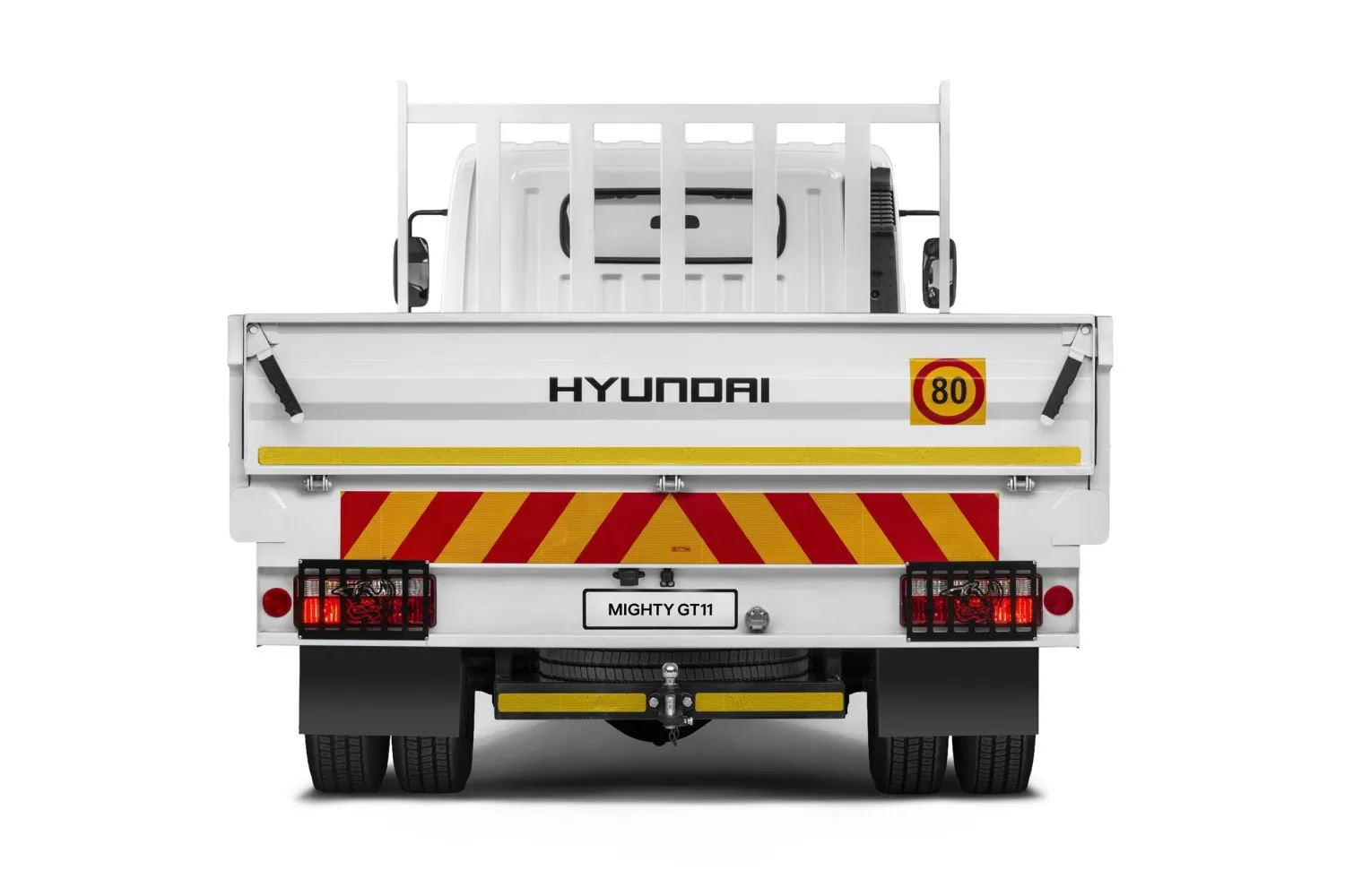 Mighty GT11 rear - Saffarazzi Hyundai Mighty GT11 dropside body rear view.