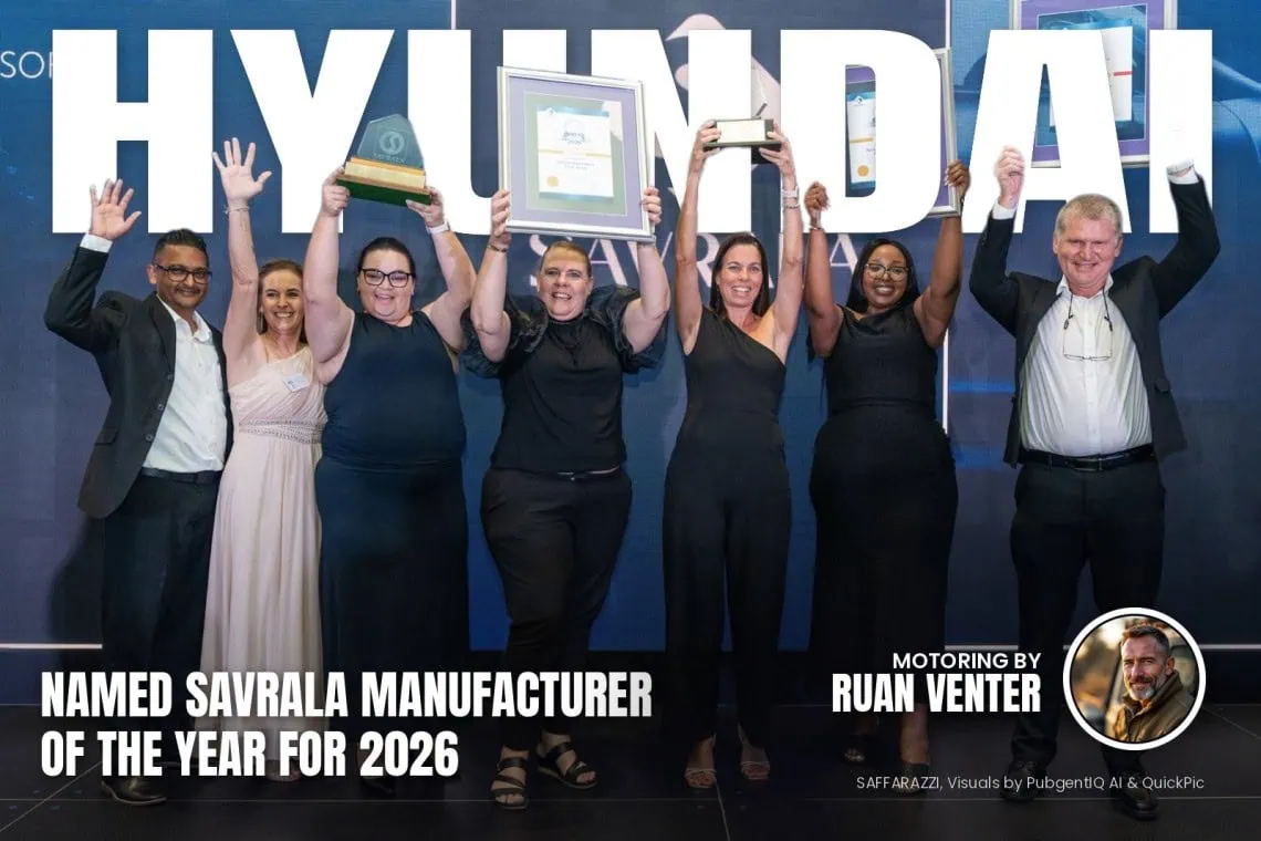 Hyundai named SAVRALA Manufacturer of the Year - Saffarazzi Hyundai magazine cover: Named SAVRALA Manufacturer of the Year for 2026, with the writer's by-line.