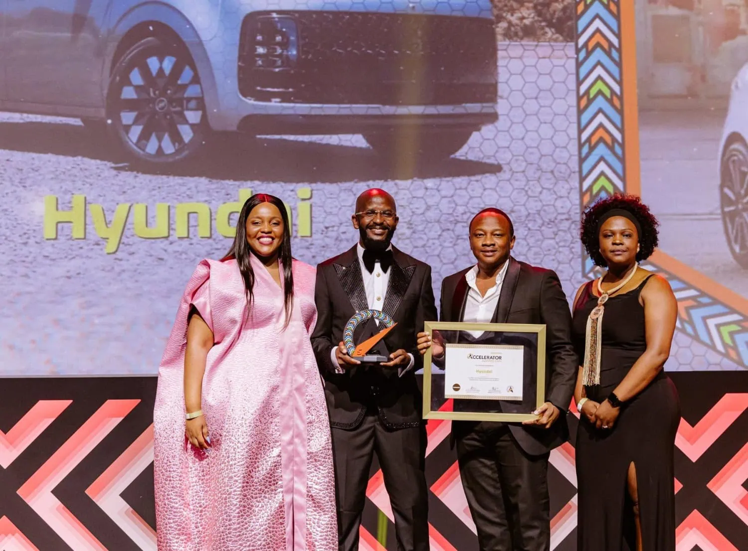 Hyundai team at awards - Saffarazzi Hyundai team of four on stage at NAAMSA Accelerator Awards.
