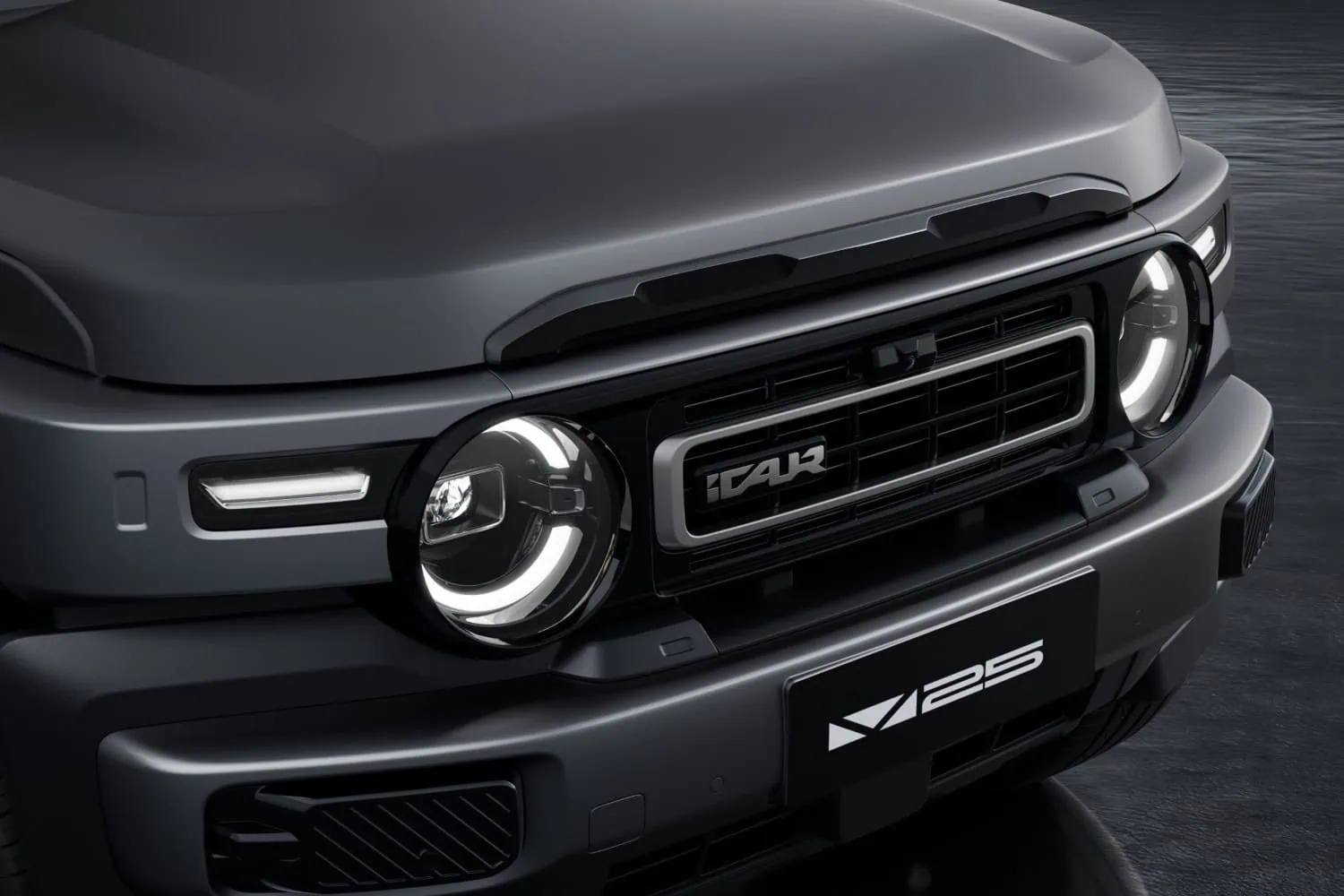 ICAUR V25 grille detail - Saffarazzi ICAUR V25 headlights and front grille close-up.