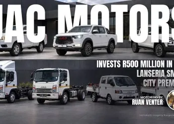 JAC bakkie and truck line-up outside modern building - Saffarazzi JAC bakkie and truck line-up outside modern building