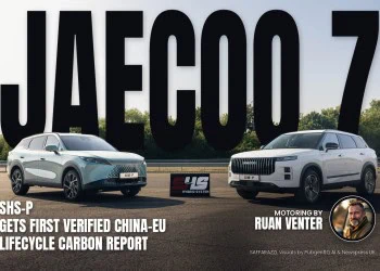 Jaecoo 7 magazine cover: SHS-P gets first verified China-EU lifecycle carbon report, with the writer's by-line.