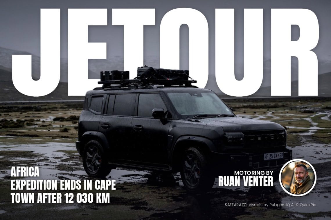 Jetour magazine cover: Africa Expedition ends in Cape Town after 12 030 km, with the writer's by-line.