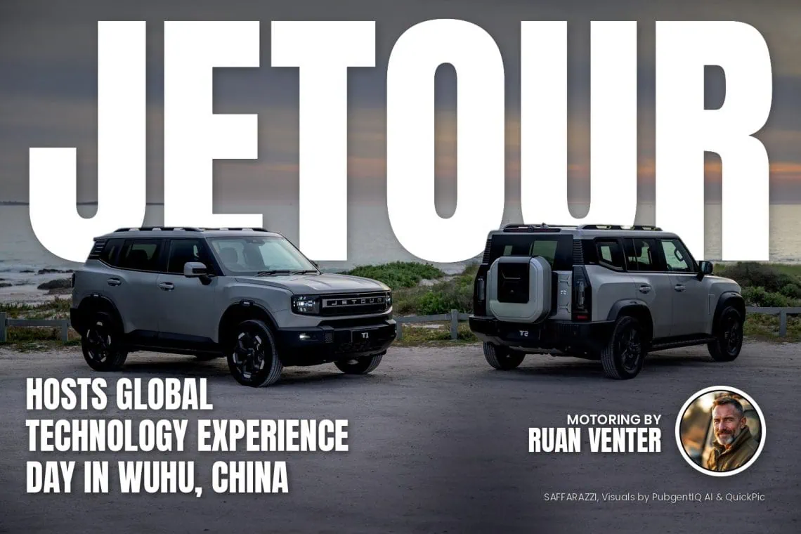 Jetour T1 and T2 SUVs parked by the sea at sunset