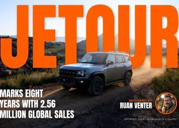Jetour T2 SUV driving on a dusty mountain track